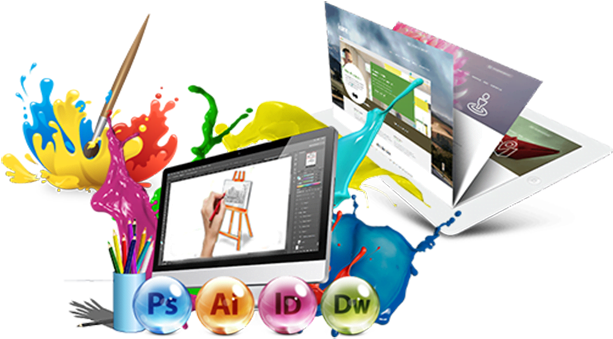 Graphic design workspace on computer screen with Adobe Photoshop and Illustrator software open